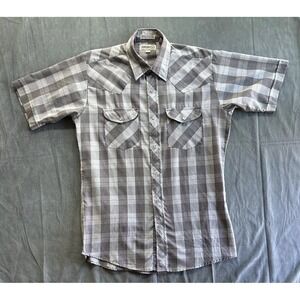 Sheplers Western Fit Short Sleeve Shirt Mens Medium Gray White Red Plaid
